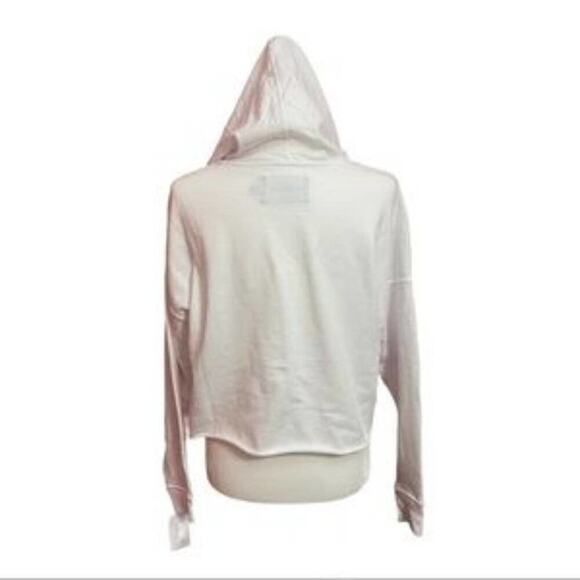 Calvin Klein Hoodie Rhinestone Logo Cropped Graphic Raw Hem Black White Size S - Picture 2 of 7